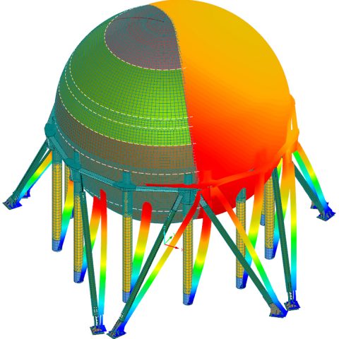Dimensionnement aux élément finis d’une sphère de stockage de butadiène (2400m³) et structure support sommitale